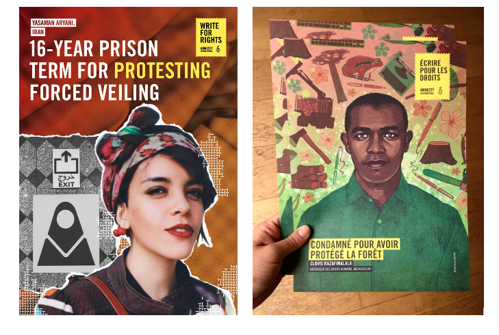 Yasaman Aryani and Clovis Razafimalala featured in Amnesty's Write for Rights campaign